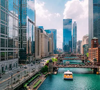 Chicago river and skyline